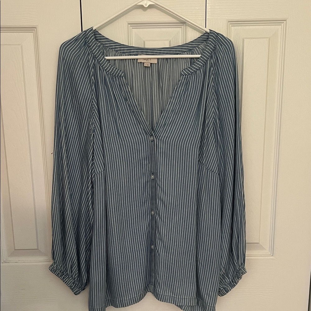 LOFT Blue Striped Blouse